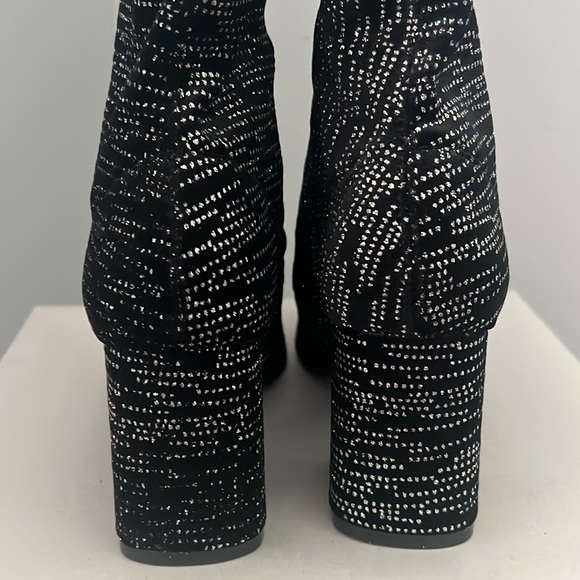 Sparkly Velvet Pointed Toe Thigh High Over the Knee Lugged Boot - Picture 11 of 12